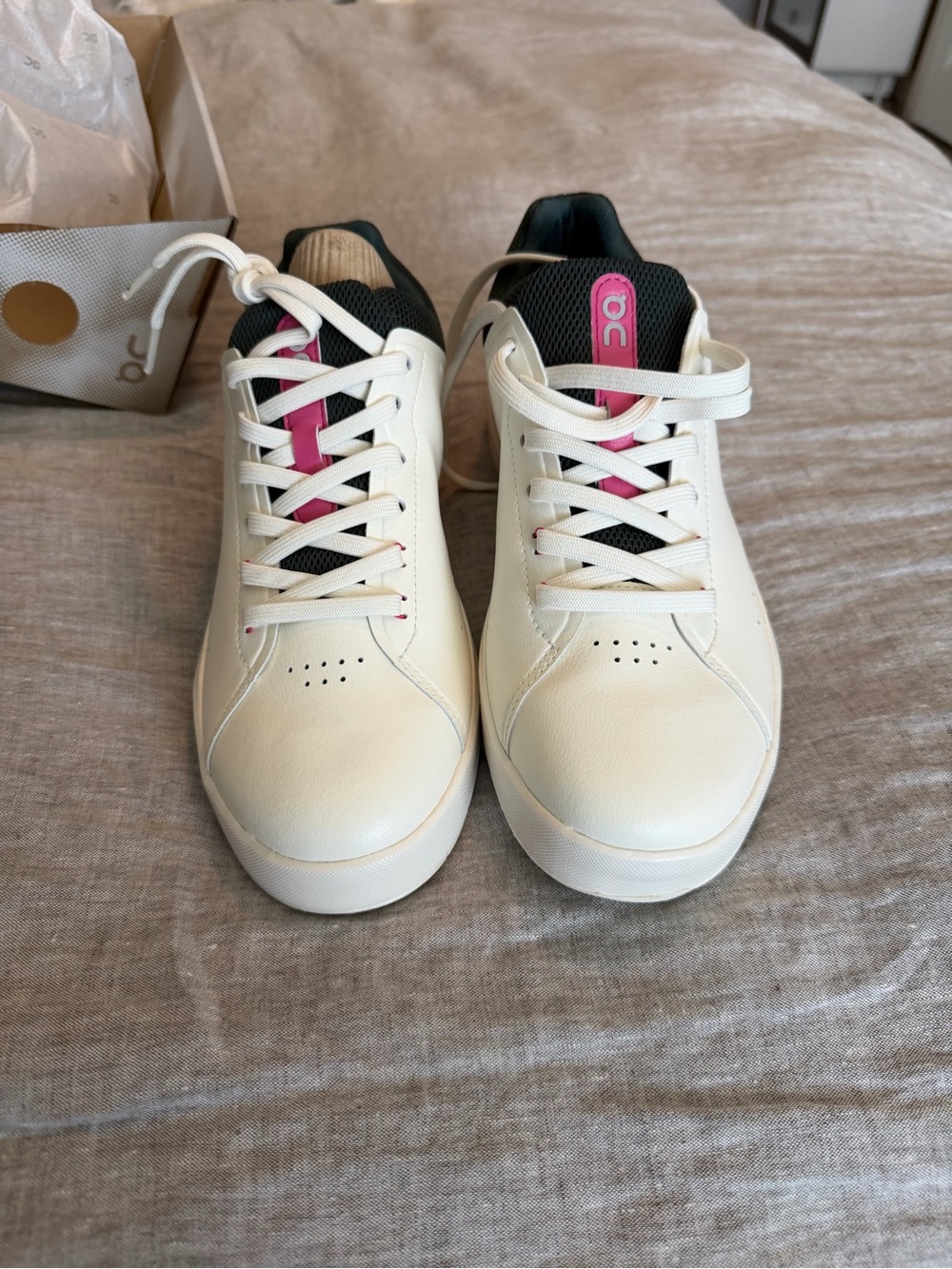 On Cloud Women's White Leather Sneakers with Pink Accent